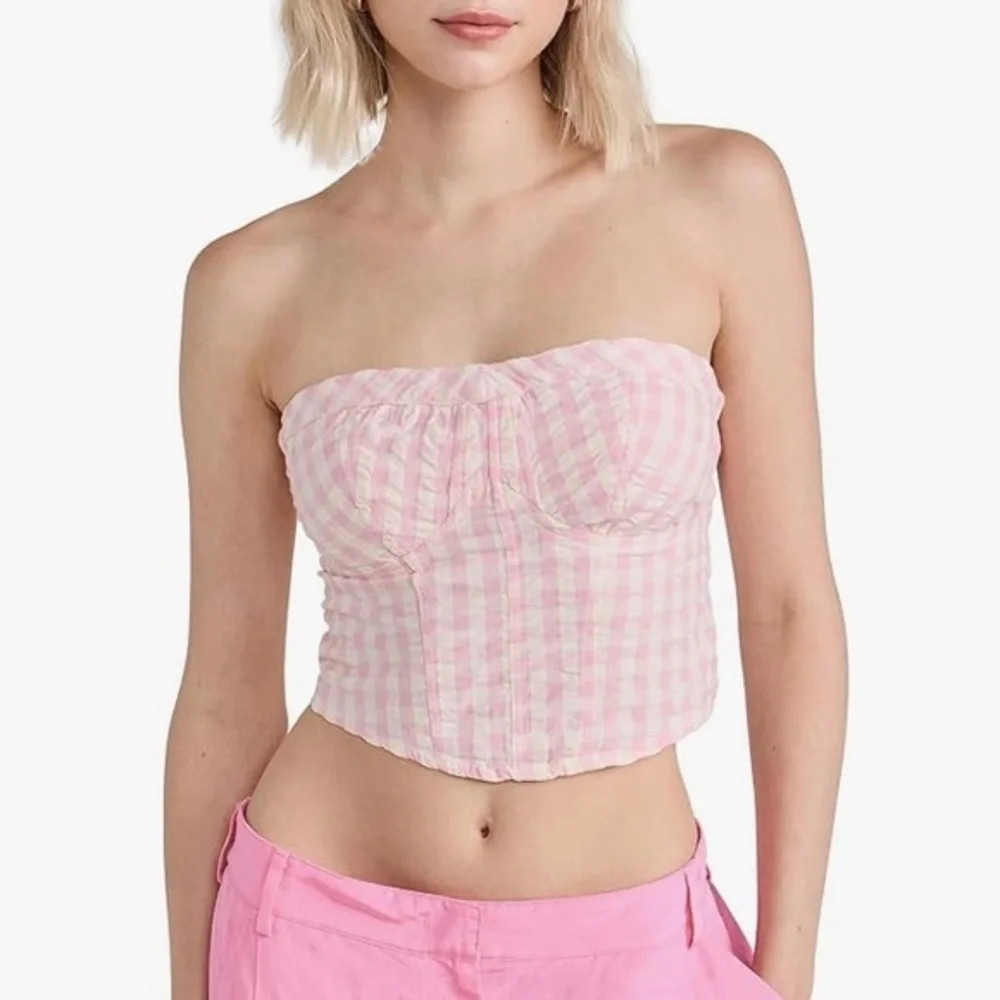 Nwot Free People Leilani Gingham Tube Top Corset Cottagecore Pink size L